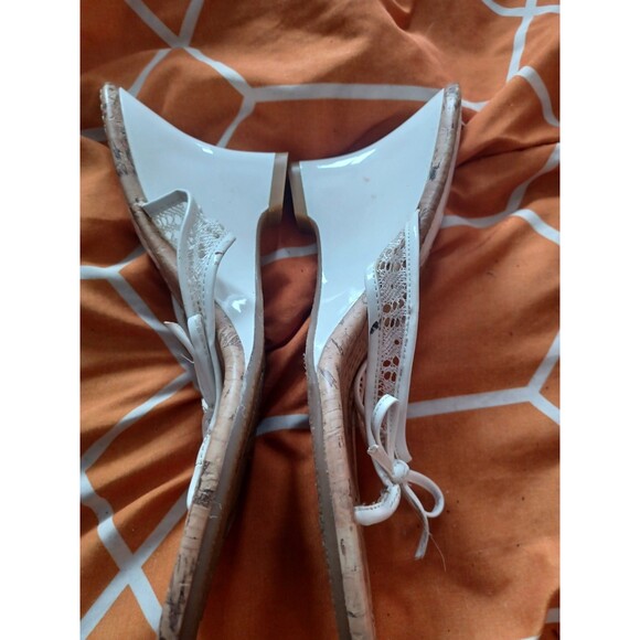 Fioni White Lace Bow Strappy Wedge Sandals Synthetic Women's Size 8 Summer - Picture 2 of 3